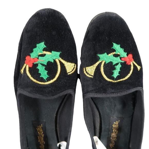New York Lites Shoes Womens 8 Slippers Velvet Embroidered Horn Holly Black Flats - Picture 9 of 16